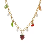 Youthway Summer Sweet Cute Pearl & Fruit Charm Pendant Necklace Stainless Steel PVD Plated Trendy Jewelry Wholesale