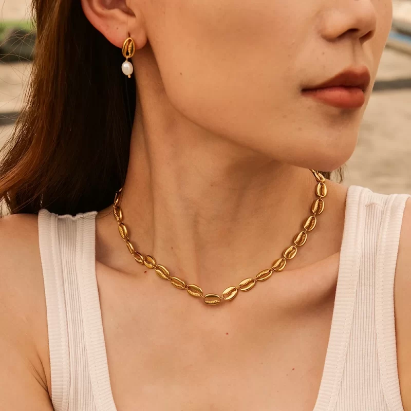 2023 New Trend Chic 18k Gold Plated Shell Shape Necklace Stainless Steel Fashion Jewelry - Image 5