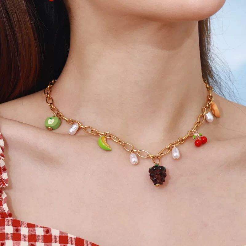 Youthway Summer Sweet Cute Pearl & Fruit Charm Pendant Necklace Stainless Steel PVD Plated Trendy Jewelry Wholesale - Image 2