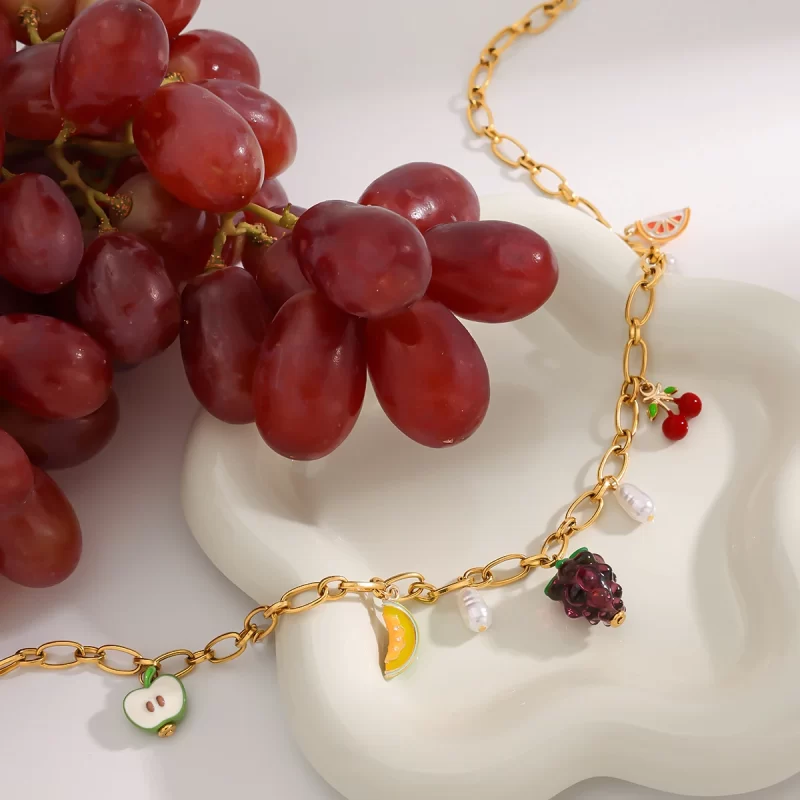 Youthway Summer Sweet Cute Pearl & Fruit Charm Pendant Necklace Stainless Steel PVD Plated Trendy Jewelry Wholesale - Image 4