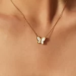 Tarnish Free Shell Butterfly Pendant Necklace For Women 18k Gold Plated Stainless Steel Choker Necklace