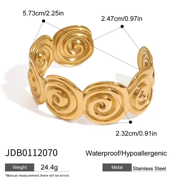 Minimalist Holiday 18K Gold Plated Stainless Steel Spiral Circle Opening Bracelet Bangle Summer Chic Women Jewelry Gift - Image 5