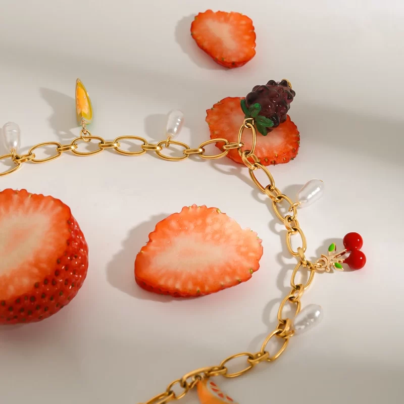 Youthway Summer Sweet Cute Pearl & Fruit Charm Pendant Necklace Stainless Steel PVD Plated Trendy Jewelry Wholesale - Image 5