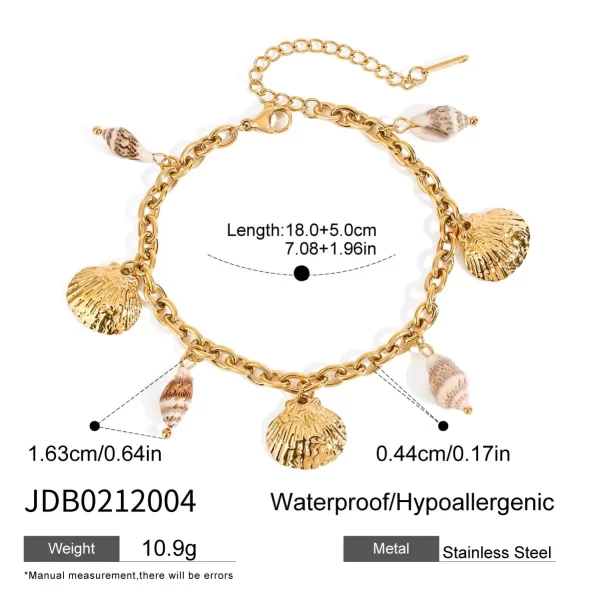 Ladies Vacation Style 18k Gold Stainless Steel Ocean Style Conch Ribbed Shell Pendant Bracelet - Image 5