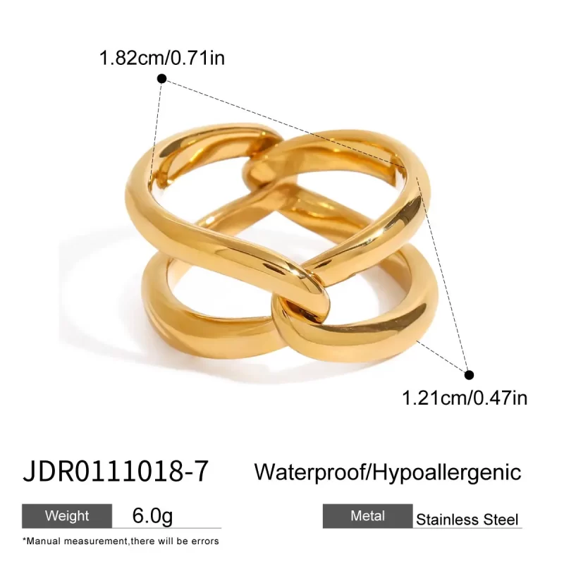 Ladies modern minimalist 18K PVD steel stainless steel simple cross hollow hammer adjustable split ring - Image 2