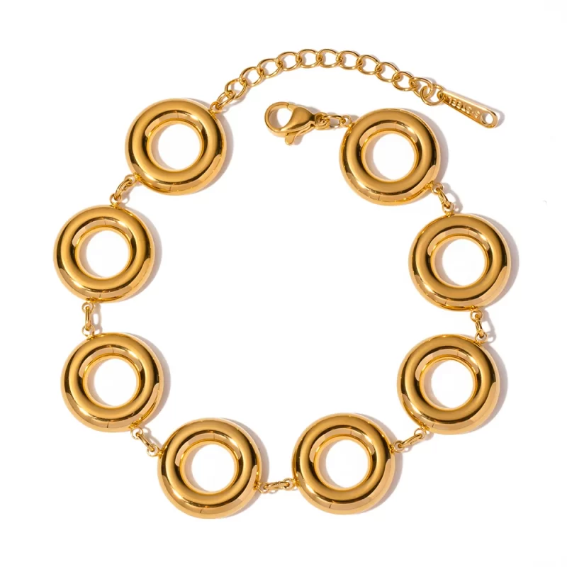 Stainless Steel Exquisite Glossy Circle Bracelet 18K Gold Plated For Women Men Fashion Waterproof Jewelry Gift