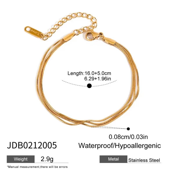 Modern Minimalist 18K Gold Stainless Steel Square Snake Bone Chain 3-layer Bracelet - Image 5