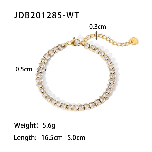White Color Round Shape Zirconia Circling Setting 18K Gold Plated Stainless Steel Eternity Bracelets - Image 4
