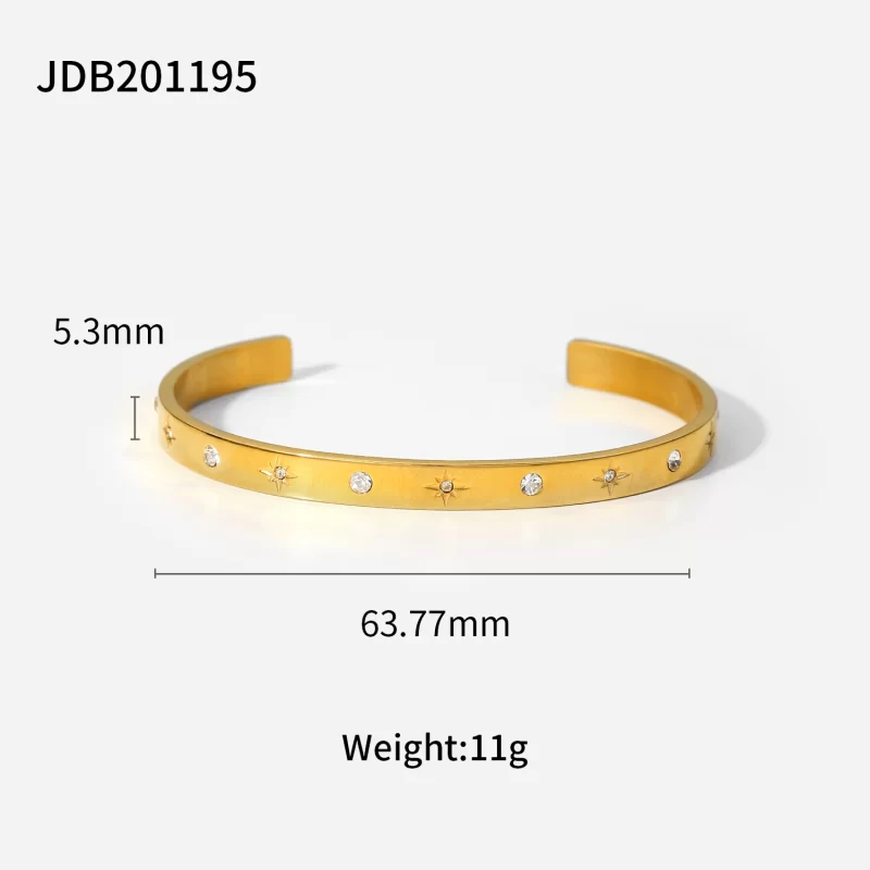 18K Gold Plated Stainless Steel Jewelry Gift Star Round Cubic Zirconia Opening Bangles for Women - Image 6