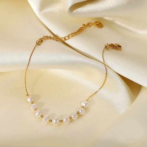 Natural Freshwater Pearl Stainless Steel Bracelet Bangles Jewelry Women Gift Dainty PVD 18k Gold Chain Bracelet - Image 5