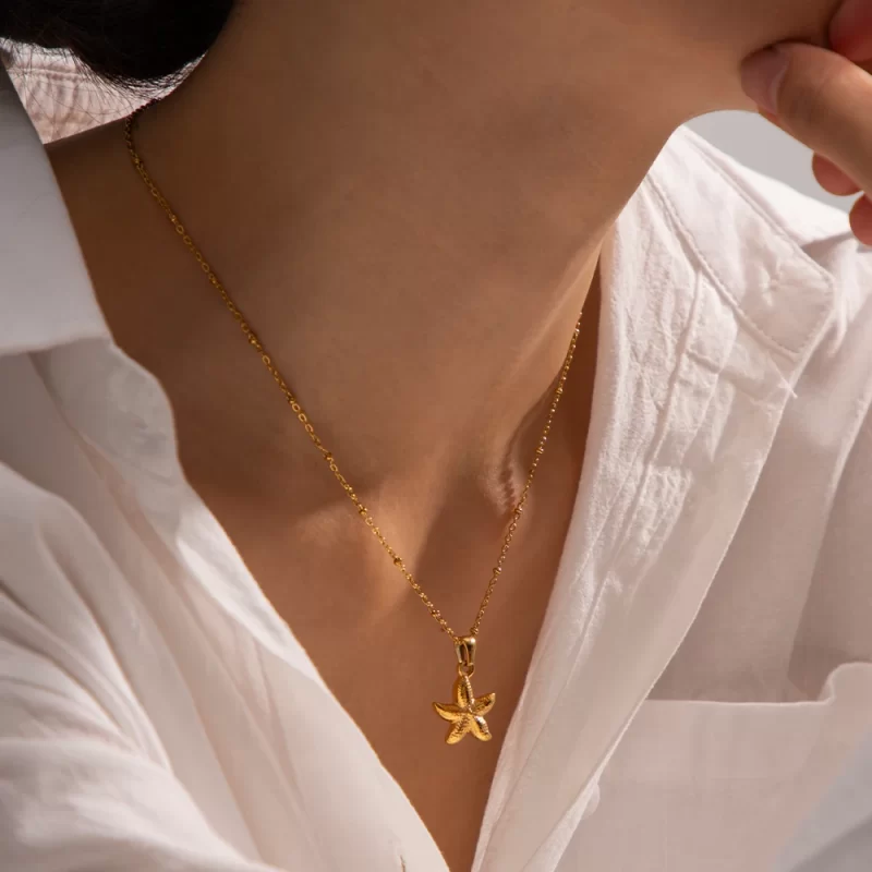 J&D Jewelry Ocean Series 18K Gold Plated Stainless Steel Starfish Chunky Pendant Necklace for Girls - Image 2