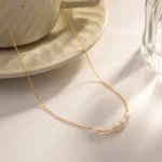 Dainty 18K Gold Plated Stainless Steel Clavicle Chain Natural Freshwater Pearl Choker for Gift