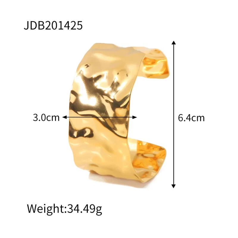 Stainless Steel Exaggerated Hammer Pattern Bracelet PVD Gold Plated French Luxury Jewelry Women - Image 5