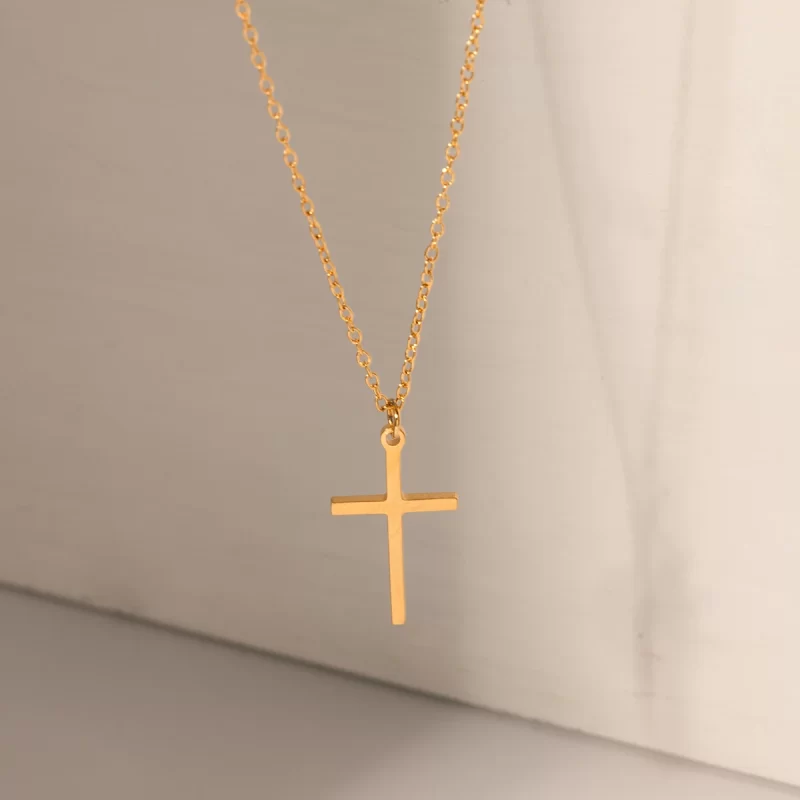 18k Clean Fit 18K Gold Plated Stainless Steel Minimalist Jewelry Religious Cross Pendant Necklace Women - Image 2