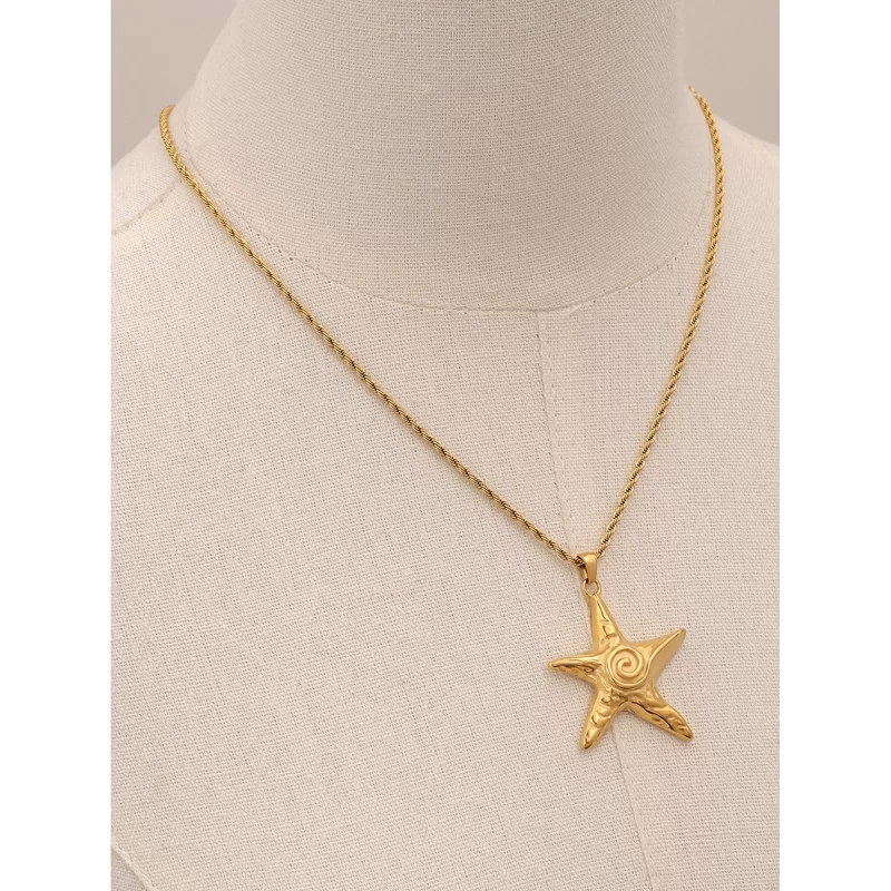 J&D Fashion Jewelry Trendy 18K Gold Stainless Steel Gold Star Charm Thread Twist Necklace - Image 2