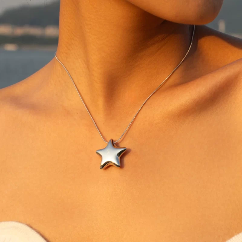 J&D Waterproof Non Tarnish 18K Gold Plated Stainless Steel Women Star Shape Hollow Pendant Necklace
