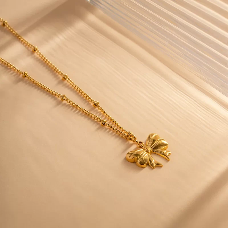New Arrival 18K Gold Plated Charm Necklace Stainless Steel Bow Pendant Necklace for Girls - Image 4