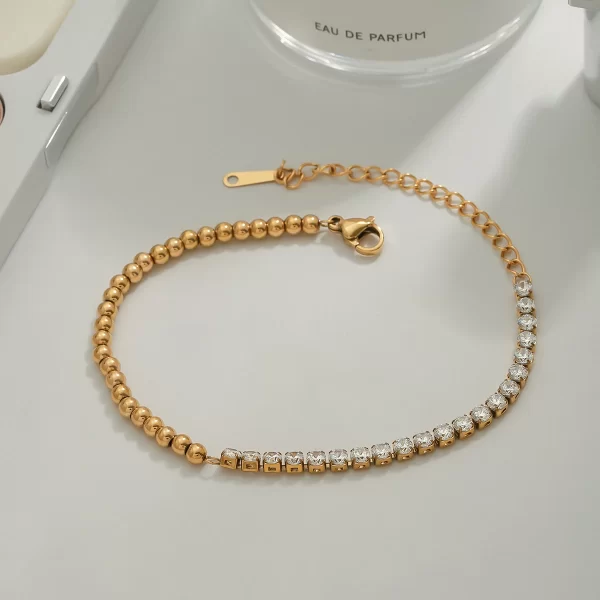Silver And 18K PVD Gold Plating Summer Fashionable Style Mix Ball Tennis Chain Bracelet for Women - Image 4