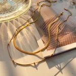 J&D New Stainless Steel 14K Gold Plated Chain Double Layer Round Beads Necklace Fashion Women Jewelry