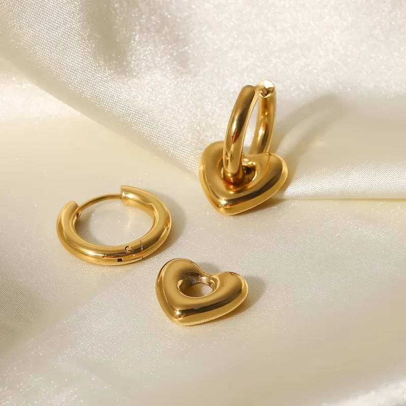 Removable Hollow Heart Ring Pendant Earrings Stainless Steel 14K Gold Pvd Plated Hoop Earrings - Image 3