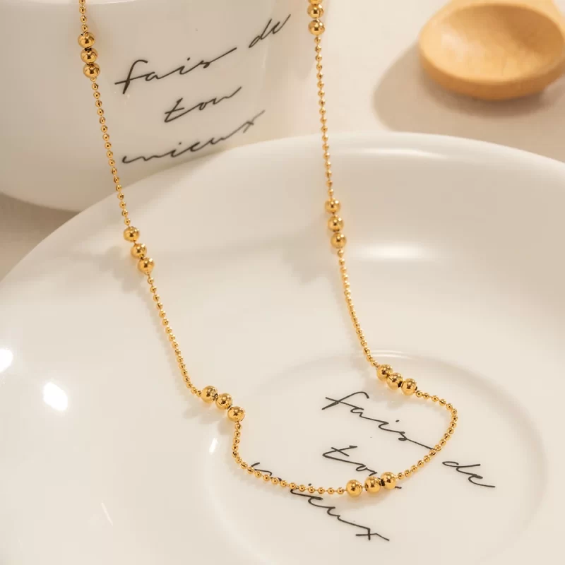 Waterproof 18K Gold Plated Stainless Steel Jewelry Charm Bead Chain Choker Necklace for Girls - Image 5