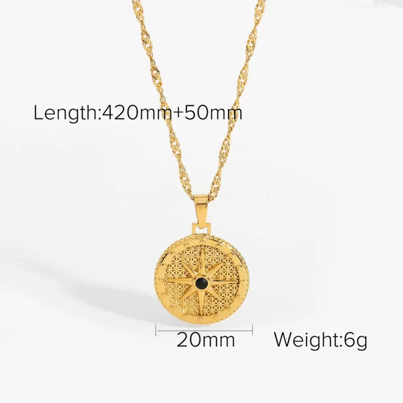 Trendy Titanium Steel Necklace 18K Gold Plating 316l Stainless Steel Round Octagon Signet Black Diamond Necklace - Image 6