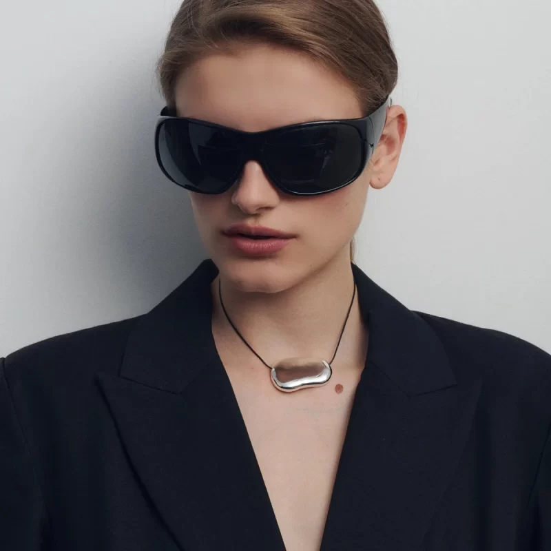 J&D Steel Color Stainless Steel Irregular Large Smooth Pendant Black Cord Necklace Bold Statement 65cm - Image 3