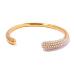 Freshwater Pearl Inlaid Stainless Steel 18K Gold-plated Open Bangle Fashion Jewelry Customization Bracelet for Women