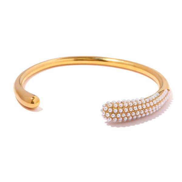Freshwater Pearl Inlaid Stainless Steel 18K Gold-plated Open Bangle Fashion Jewelry Customization Bracelet for Women