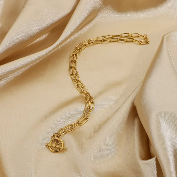 Casual Sporty Rectangle Link Chain Choker Necklace for Women Gold Plated Stainless Steel OT Botton Necklace - Image 4