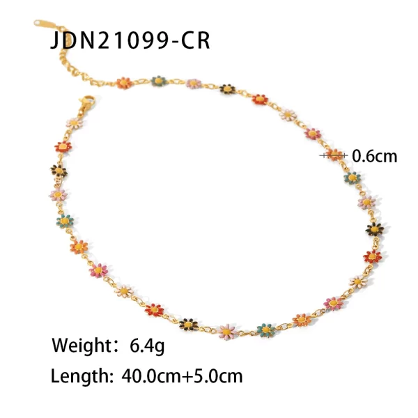 18K Gold Plated Stainless Steel Accessories Charm Colorful Daisy Choker Necklace for Women - Image 6