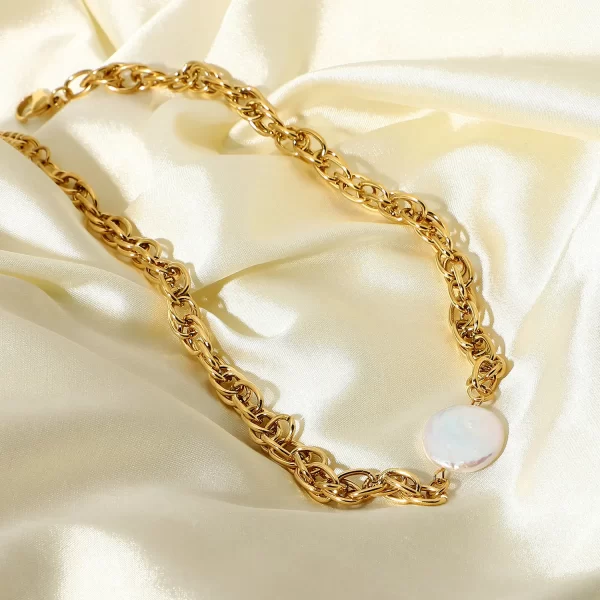 New 18k Gold Plated Stainless Steel Pearl Choker Fashion Rope Chain Freshwater Pearl Necklace - Image 4