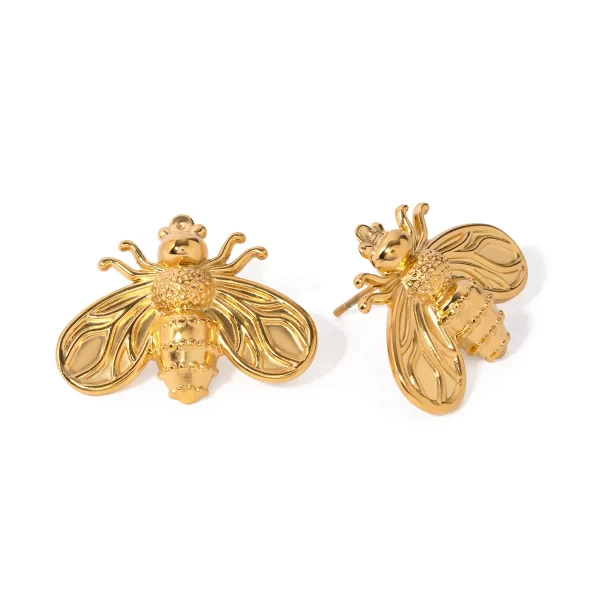 ?Design Waterproof 18K Gold Stainless Steel Minimalist Insect Jewelry Bee Stud Earring Women Cute