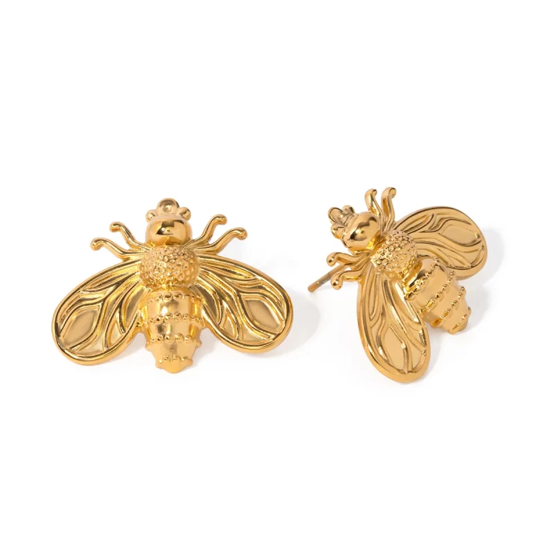 ?Design Waterproof 18K Gold Stainless Steel Minimalist Insect Jewelry Bee Stud Earring Women Cute