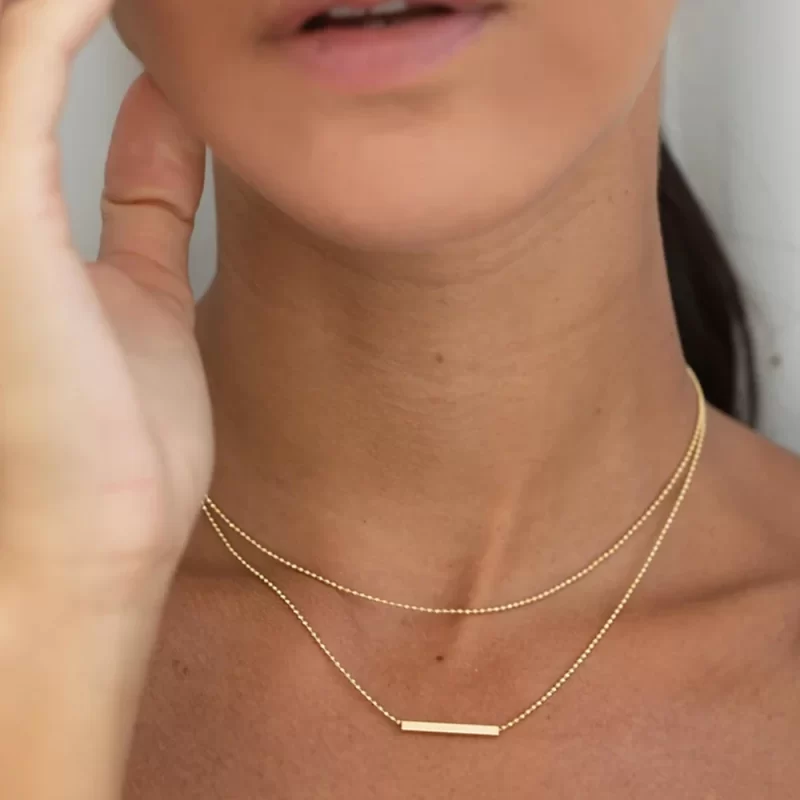 Waterproof T-bar Pendant Double Layer Bar Necklace Stainless Steel Bead Chain Layer Necklace for Women - Image 3