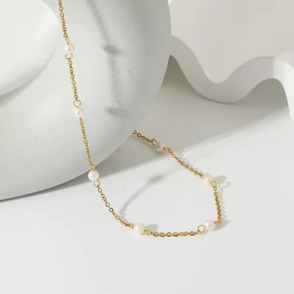 Minimalist 18K Gold Plated Charm Small Pearl Necklace Stainless Steel Interval Mini Pearls Necklace