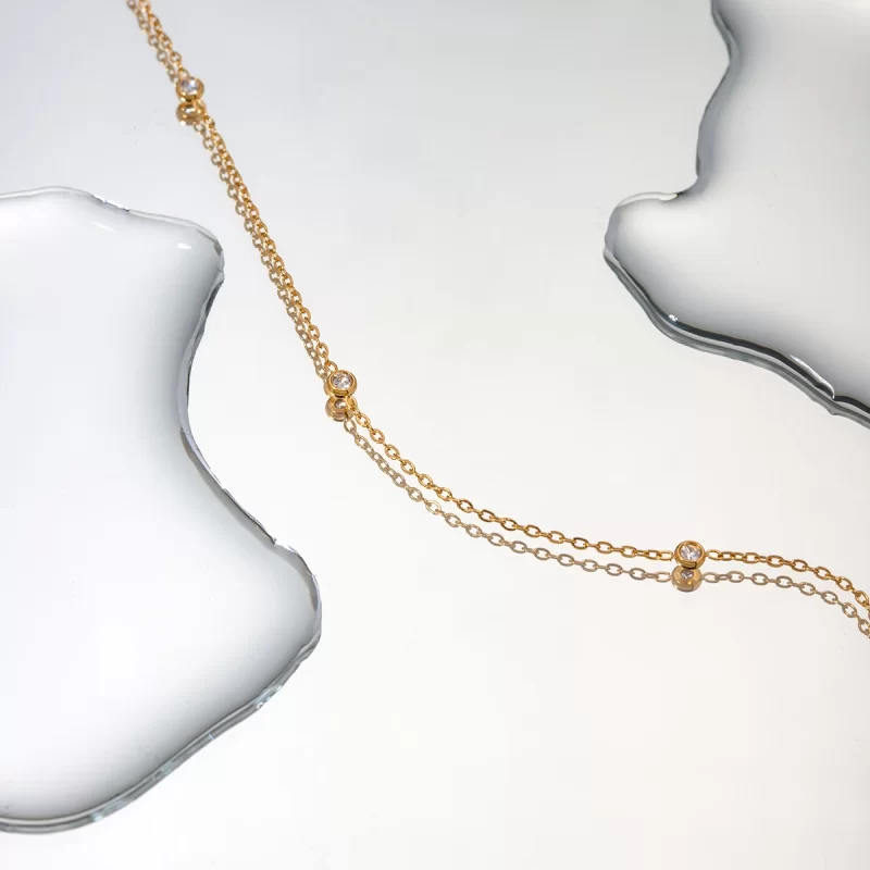 J&D Jewelry Dainty 18K PVD Gold Plated Stainless Steel Round Cubic Zirconia Chain Necklace for Women - Image 2