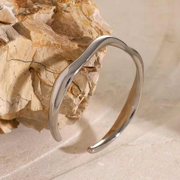 Stainless Steel Texture Opening Cuff Bangle Bracelets Metal Waterproof Minimalist Elegant Jewelry for Women Gift 2024 - Image 2