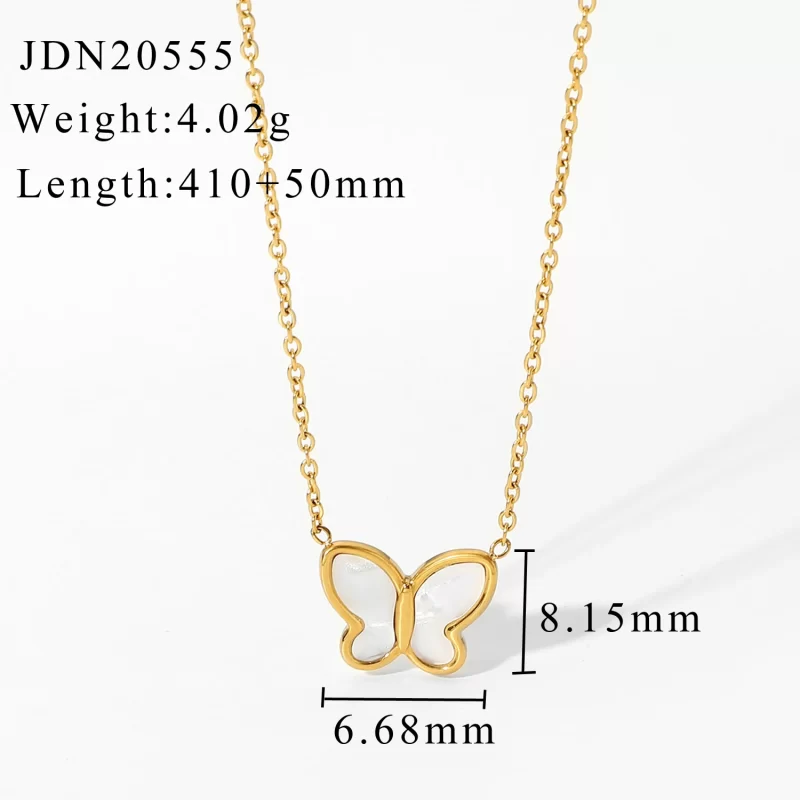 Tarnish Free Shell Butterfly Pendant Necklace For Women 18k Gold Plated Stainless Steel Choker Necklace - Image 6