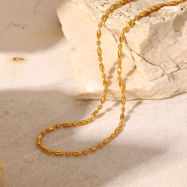 Geometric Round Bead Chain Choker Wedding Stainless Steel Oval Round Bead Chain Necklace - Image 4