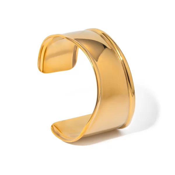 18K PVD Gold Plated Silver Wide Hammered Texture and V Gap Opening Irregular Shape Cuff Bangle for Women