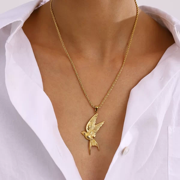 Youthway Trendy Unique Gold Plated Stainless Steel Animal Peace Dove Pendant Necklace Ring Earrings Anti Allergic Jewelry Set - Image 2