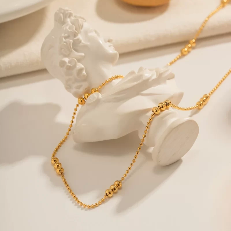 Waterproof 18K Gold Plated Stainless Steel Jewelry Charm Bead Chain Choker Necklace for Girls - Image 3