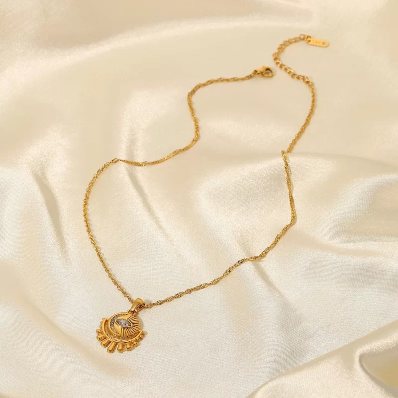 Vintage Jewelry Oval Zircon Eye Pendant Necklace Stainless Steel Zirconia Eye Necklace for Women - Image 3