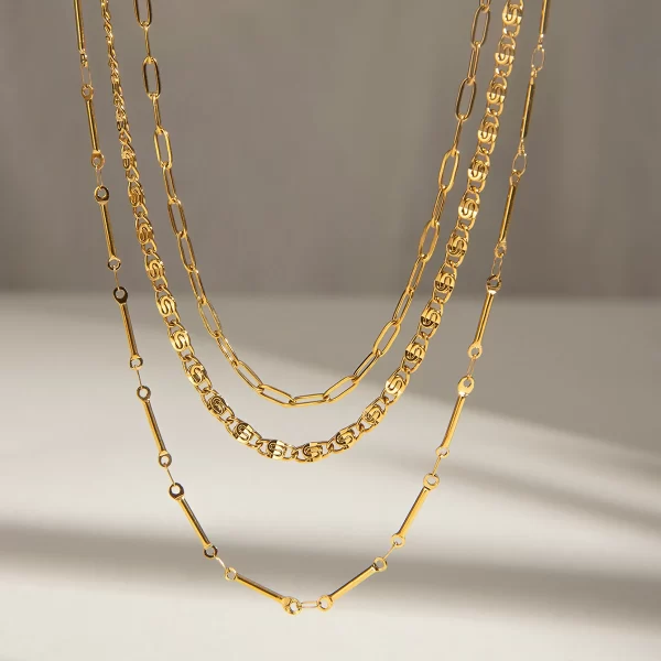 Youthway Modern Design Versatile 18K Gold Plated Stainless Steel Multi-layer Chain Necklace For Women Waterproof Jewelry Gift