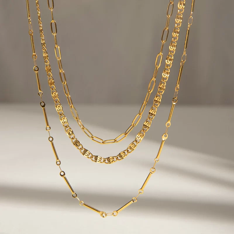 Youthway Modern Design Versatile 18K Gold Plated Stainless Steel Multi-layer Chain Necklace For Women Waterproof Jewelry Gift