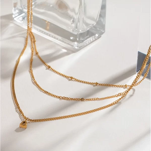 Youthway Statement Fashion Gold Plated Stainless Steel White Zircon Pendant Multi-layer Chain Necklace Waterproof Lady Jewelry - Image 3