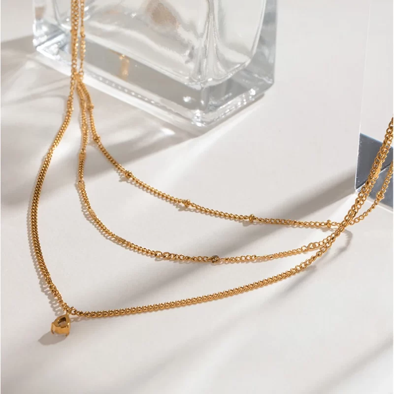 Youthway Statement Fashion Gold Plated Stainless Steel White Zircon Pendant Multi-layer Chain Necklace Waterproof Lady Jewelry - Image 3