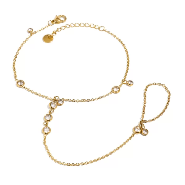 18K Gold Stainless Steel Pearl Finger Chain Minimalist Hand Harness Everyday Layered Arm Art