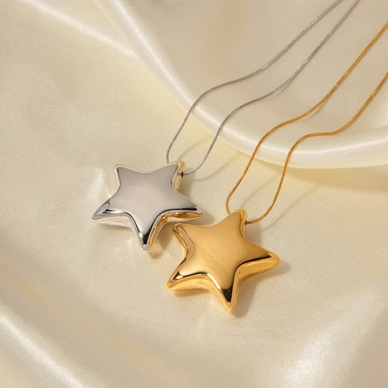 J&D Waterproof Non Tarnish 18K Gold Plated Stainless Steel Women Star Shape Hollow Pendant Necklace - Image 4